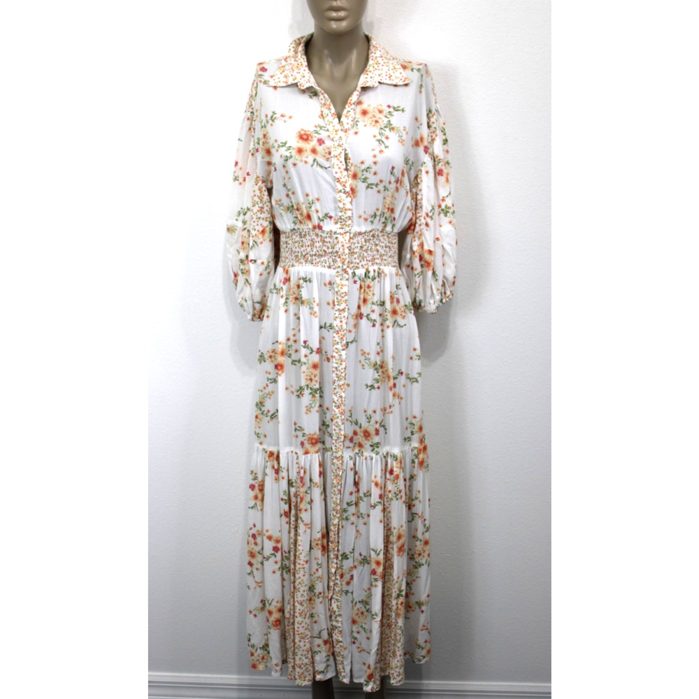 Lovestitch Floral Maxi Dress Size Small Puff 1/2 Sleeve Cottagecore Romantic